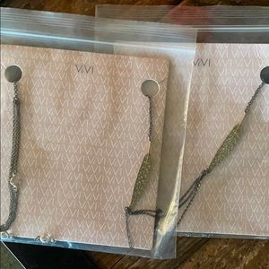 2 gold crystal feather accent long necklaces